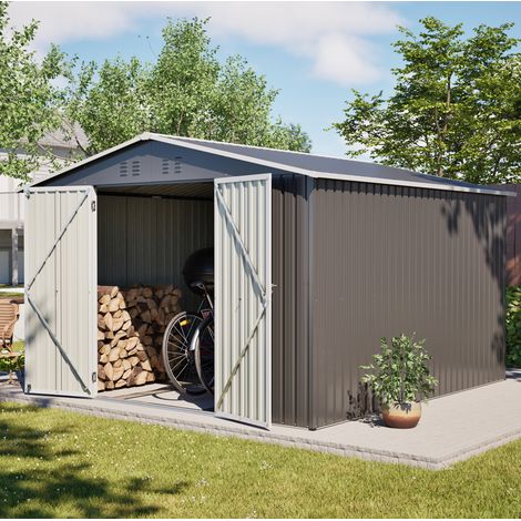 Casetta da giardino in metallo 300 x 311,4 x 200 cm, con telaio di base, grigio HAVRYA (1/5)
