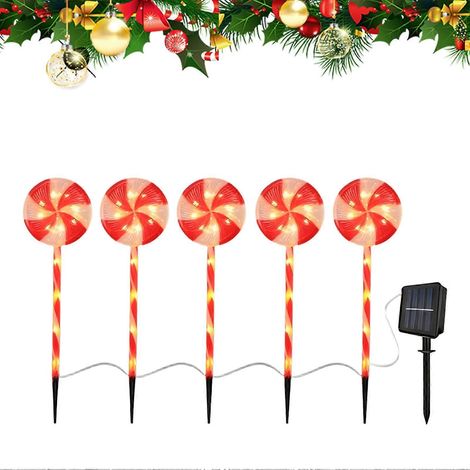 Guirlande lumineuse solaire de Noël en forme de canne à sucre, étanche, 8 modes, décorations de jardin pour les fêtes (1/4)