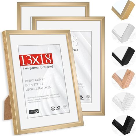 Bilderrahmen Passepartout 10x15cm Alu Champagner Gold 13x18cm 3x (1/5)