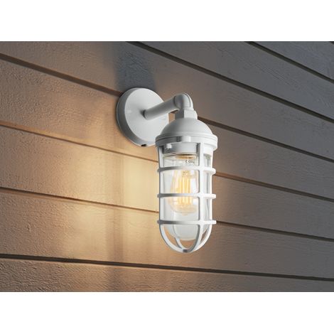 LED Außenwandleuchte aus Aluminium Weiß & Klarglas, Höhe 33cm (1/5)