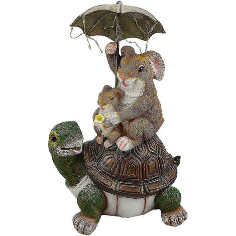 Décorations de jardin solaires représentant un lapin chevauchant une tortue, résistantes à la pluie : animaux en résine à l'aspect créatif (1/5)