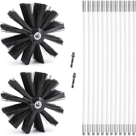 Kit de Ramonage, Brosse Nettoyage Cheminée Ø150mm pour Cheminées avec 12 Tiges Flexibles de 410 mm et 2 TêTes de Brosse (1/5)
