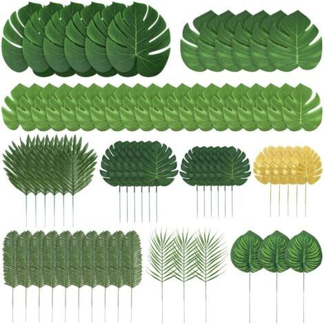 70 feuilles de palmier artificielles, 10 variétés différentes, pour une décoration tropicale.