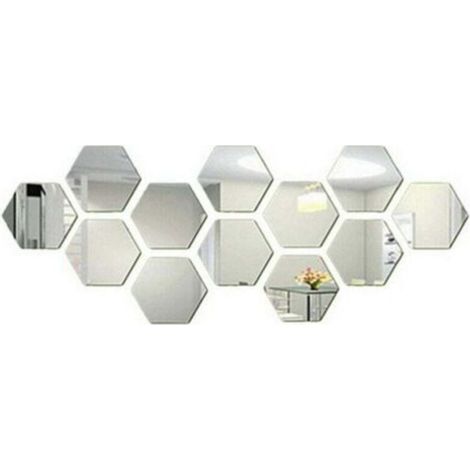 Lot de 12 autocollants miroirs hexagonaux 3D en acrylique pour décoration d'intérieur, décoration murale à faire soi-même, décoration artistique pour la maison (1/4)