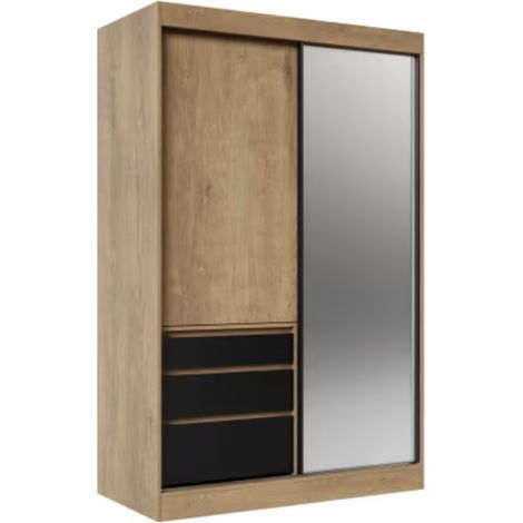Armoire coulissante 2 portes KEDAR 140cm avec miroir - Compacte et élégante-Beige (1/5)