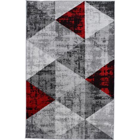 Tapis salon et chambre 120x170 rouge et gris rectangle tissé motif géométrique SOLTAM