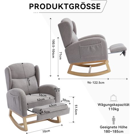 Fauteuil à bascule bouclette gris avec repose-pieds réglable, fauteuil de relaxation pour chambre et salon (1/5)