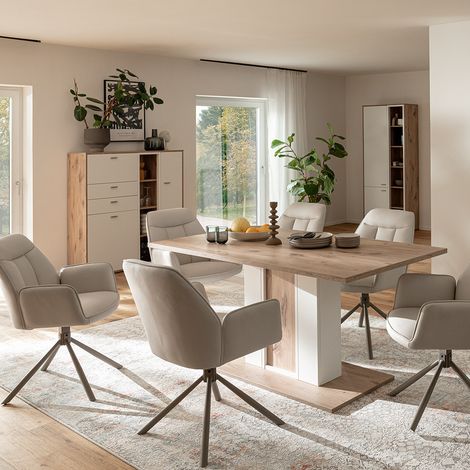 Esszimmer Komplett-Set mit Esstisch, Eiche und weiß, Modern, 3-teilig - SAGUNTO-05 (1/5)