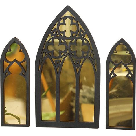 Lot de 3 miroirs fantomatiques, Miroirs décoratifs muraux, Miroirs de fenêtre cathédrale, Miroirs gothiques vintage, Meubles et décorations gothiques, Miroirs de style gothique pour salle à manger (1/5)