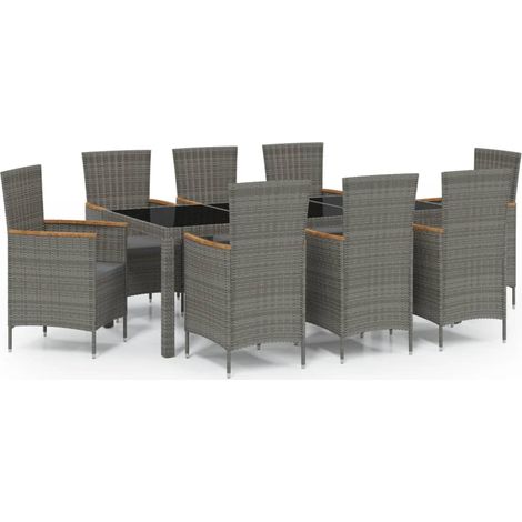 Maison Exclusive - 9-tlg. Garten-Essgruppe mit Kissen Poly Rattan