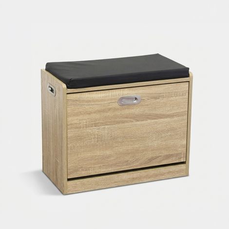 Scarpiera salvaspazio con seduta in legno Jacklyn - Legno Naturale (1/5)