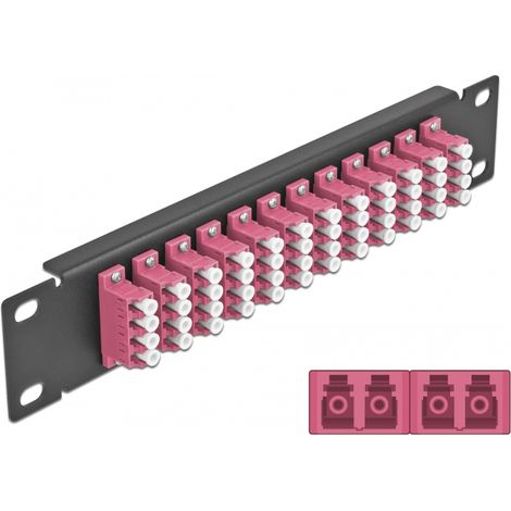 Delock Panel de conexiÃ³n de fibra Ã³ptica de 10 de 12 puertos LC Quad violeta 1U negro