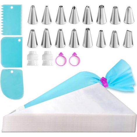 Lot de 124 accessoires de pâtisserie avec poches à douille et 16 embouts en acier inoxydable, poches réutilisables pour décoration de gâteaux, tartes et biscuits (1/5)
