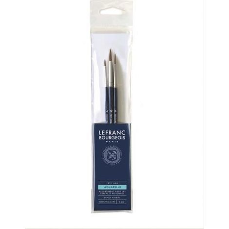 LEFRANC BOURGEOIS Lot de 3 pinceaux aquarelle petits gris 4-8-12 - Manche court