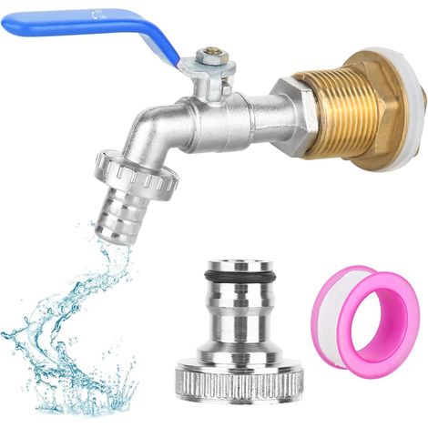 Robinet Cuve 1000l, 3/4" Adaptateur de Réservoir en Alliage d'aluminium, Robinet de Jardin avec Adaptateur en Laiton, Accessoire pour Cuve IBC pour Robinets de Jardin (Bleu) (1/5)