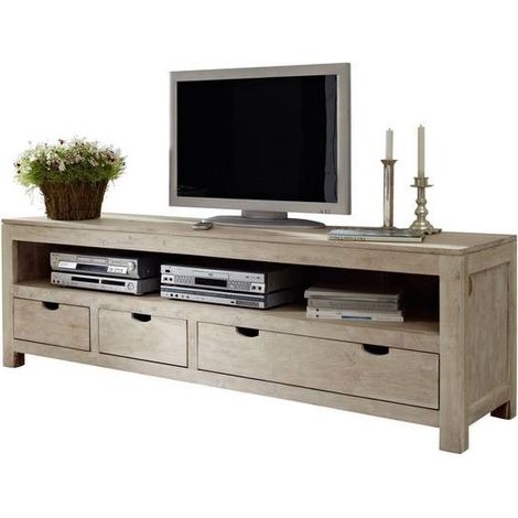 Meuble TV 190x50 Acacia blanchi Blanc NATURE WHITE 44 (1/3)