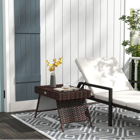 Gartentisch aus Rattan Braun rechteckig klappbar, wetterfest, 60x41x41 cm (1/5)