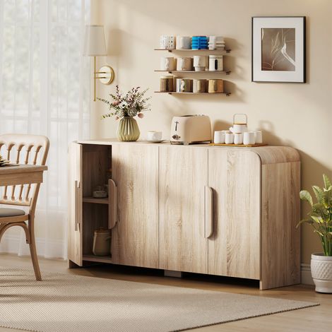 Buffet cuisine naturel Bois 2 placards fermeture douce étagères réglables . 157x39x82 cm