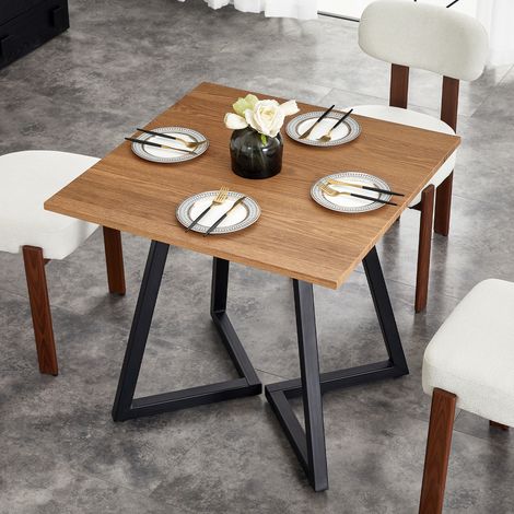 Esstisch für 4 Personen mit Metallgestell aus Holz und Metall 80 x 80 x 75 cm Schwarz und Braun