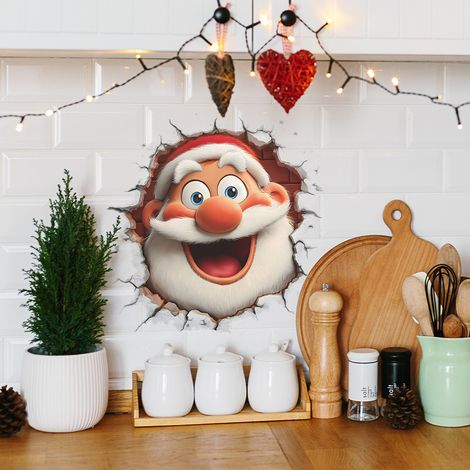 Adesivo natalizio 3D per finestre, un divertente e decorativo adesivo di Babbo Natale per il soggiorno e lo studio, per arricchire l'arredamento delle pareti. (1/5)