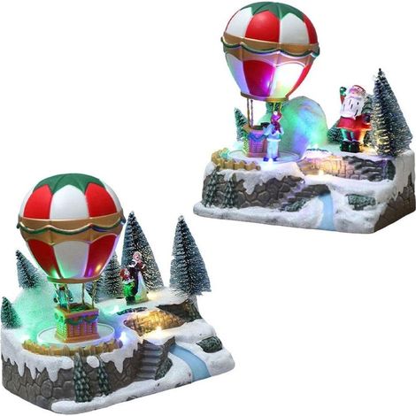 TRADE SHOP - Decorazione Mongolfiera Natalizia Neve Luci Musica Con Movimento 18x13x19.5cm 2 Modelli - (1/5)
