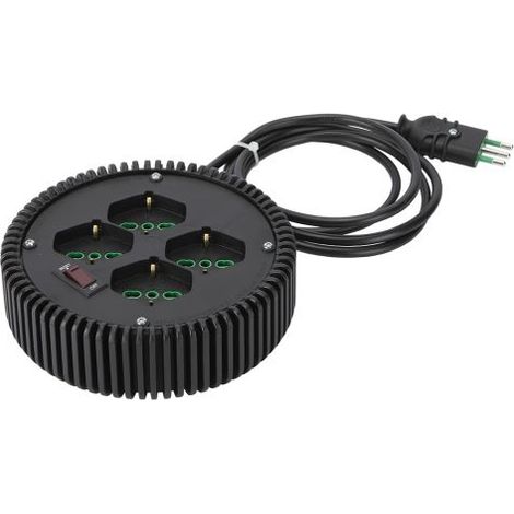 Industrielle PVC-Steckdosenleiste FANTON RUND, 4 Schuko-Bypass-Steckdosen, 2 m Kabel. + Überlastschalter 420404