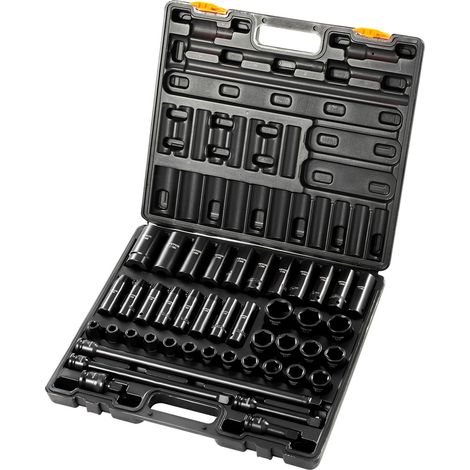 Jeu de Douilles à Choc 12,7 mm 43PCs, 6 Pans en Acier Allié CR-V, Douilles à Impact Métriques Standard/Profonds 9-30 mm, avec Barre d'Extension et Mallette de Transport, pour Réparation Auto (1/5)