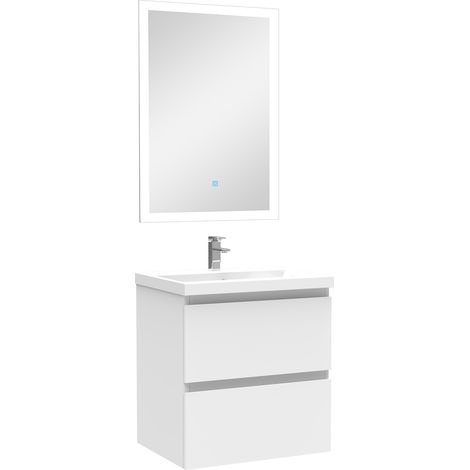 Ensemble meuble simple vasque 50cm avec miroir lumineux Blanc (1/4)