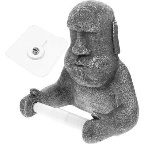 Porte-papier toilette en résine forme de statue Moai, structure stable et design créatif pour la (1/5)