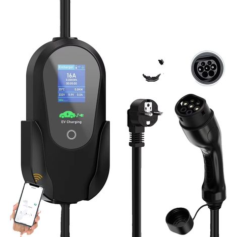 Chargeur EV Portable, 3,6KW de Puissance, Courant Ajustable, Longueur de 5 Mètres (1/2)