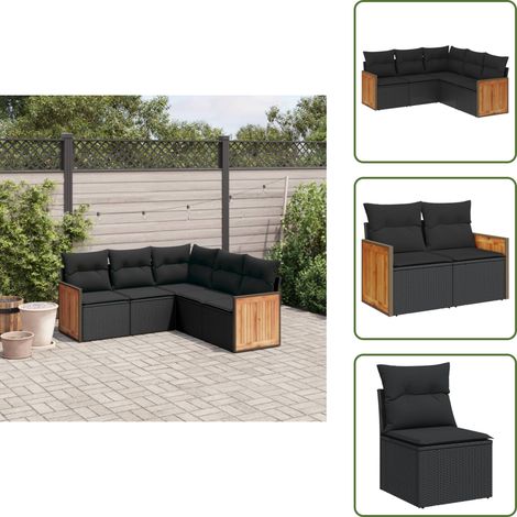 The Living Store Set de muebles de jardín 5 pzas y cojines ratán sintético negro - Muebles de jardín
