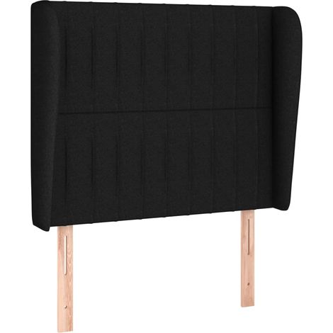 Testiera Testata del letto ad Orecchio Nera 83x23x118/128 cm in Tessuto (1/4)