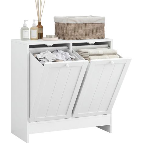 Meuble salle de bain avec panier à linge - kleankin - 2 portes et 2 paniers - bois - 66x33x68cm - blanc