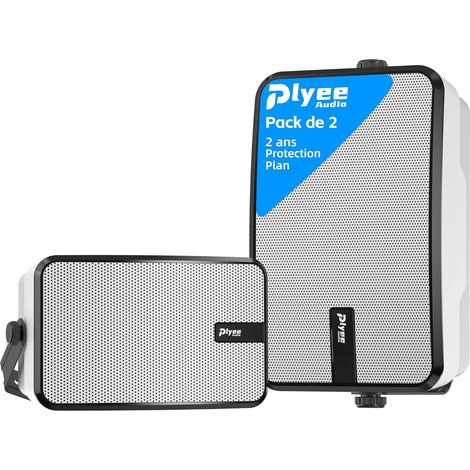 400W Outdoor Bluetooth Speakers, Powerful Bass, Wireless Sync with 100 Speakers, Wall Mount for Patio, Porch, Kiosk, Garage, Pair, White (1/5)