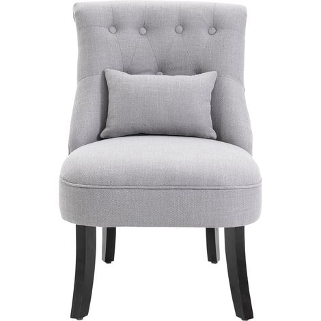 Fauteuil de salon, fauteuil inclinable, chaise longue, fauteuil de relaxation avec coussin de dossier, pieds en bois, fauteuil de lecture aspect lin, fauteuil rembourré pour chambre, gris (1/5)