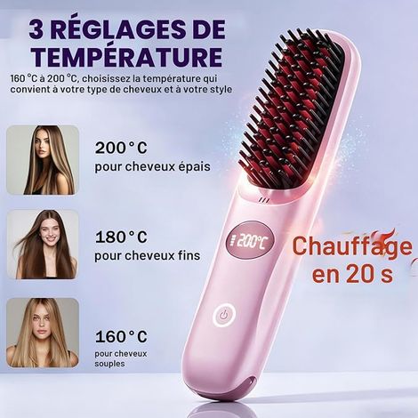 Brosse Lissante pour Cheveux, Portable Sans Fil électrique Anti- (1/3)