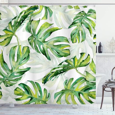 Rideau Douche Anti Moisissure 200x200 Feuille de Monstera Vert Tropical Rideau de Douche Baignoire Tissu en Polyester Imperméable Rideaux Salle de Bain Tissus Lavable Machine (1/5)