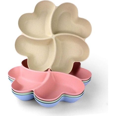 Plateau à goûter, 4 plateaux multiusages, 4 compartiments avec 4 fourchettes à fruits indolores, plateau à goûter réutilisable pour restaurant familial, rassemblement, fête, fruits, desserts (1/5)