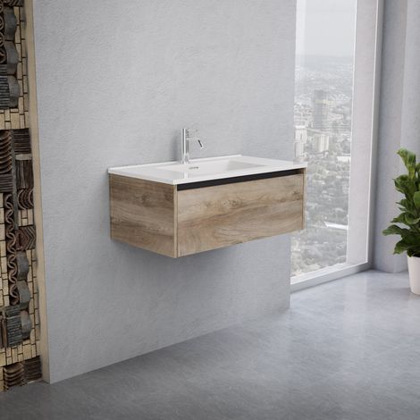 Inda - Mobile bagno 80 cm Rovere naturale con 1 cassetto e lavabo (1/5)