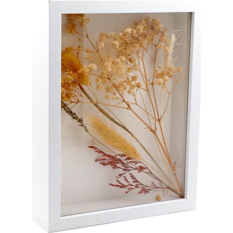 Cadre photo 3D à remplir, 14,5x19,5 cm, cadre en bois avec plaque acrylique transparente, cadre profond pour photos, fleurs, souvenirs, œuvres d'art DIY (Blanc) (1/5)