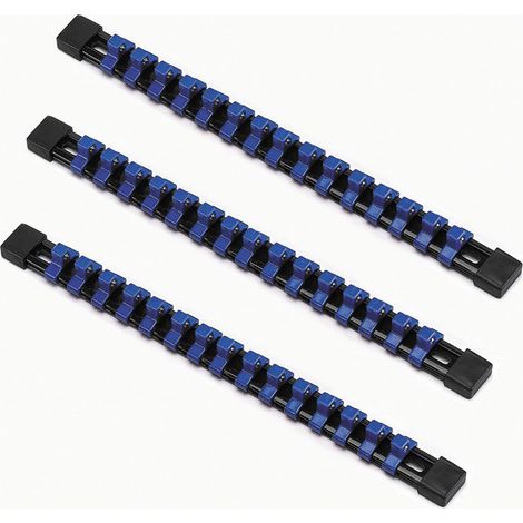 Lot de 3 Porte-Douilles 3/8" - Rails ABS Robustes - 45 Clips Réglables - Organisation Outils Métriques et SAE - Pour Garage et Atelier (1/5)