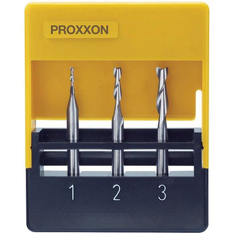 Proxxon – Jeu de fraises sur tige en métal dur – Pour fonte grise, acier, laiton, aluminium – Diamètre de tige 3 mm – 2 rainures en spirale (1/2)