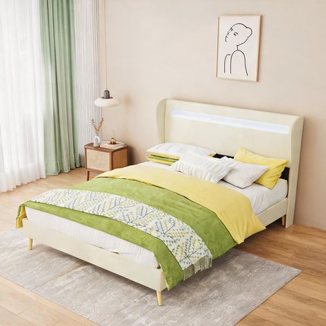 Tête de lit beige en tissu métal 200 x 140 x 133 cm (1/5)