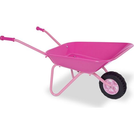 Brouette pour enfants, poignées ergonomiques, H x L x P : 43 x 74 x 36 cm, métal, chariot à jouets, rose/noir (1/5)