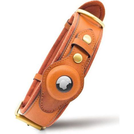 FITLAB-Collier pour chien en cuir avec emplacement pour AirTags intégré, pour races de grande à très grande taille, réglable, marron (1/5)