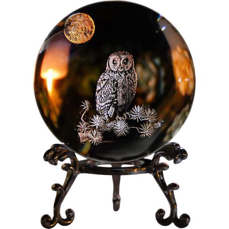 Boule de cristal 3D au laser - Décoration hiboux - Cadeau - Presse-papier, boule à neige - Boule en verre - Ornement - Boules décoratives - 60 mm (1/5)