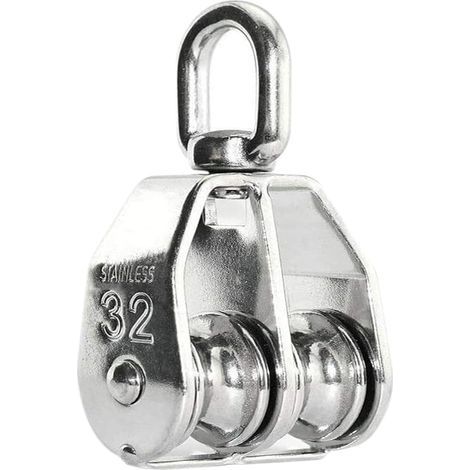 Poulie à câble M32 en acier inoxydable - Double roue - Charge 250 kg - Verrouillage de câble (1/5)