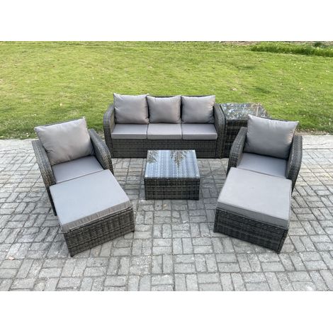 Fimous Ensembles de meubles de jardin 7 places Ensemble de canapés en rotin avec Table basse carrée Table d'appoint 2 Grand tabourets (1/5)