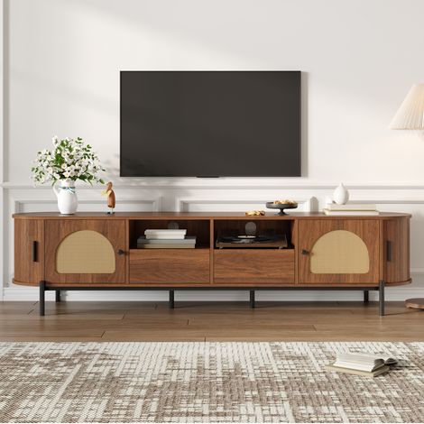 Mobile TV 200x40x49,5 cm in MDF noce con ante scorrevoli e passacavi - CHICFURN (1/5)