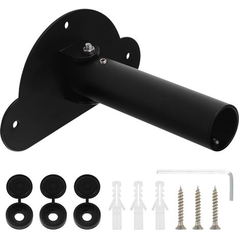 Support de tringle de rideau de douche réglable 1 pack Alliage d'aluminium Tringle de rideau de douche Flange pivotant unique Support de tringle de penderie robuste avec vis (Noir) (1/5)